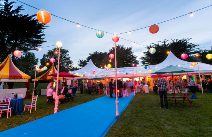 LVA walkway entrance marquee with blue carpet and festoons