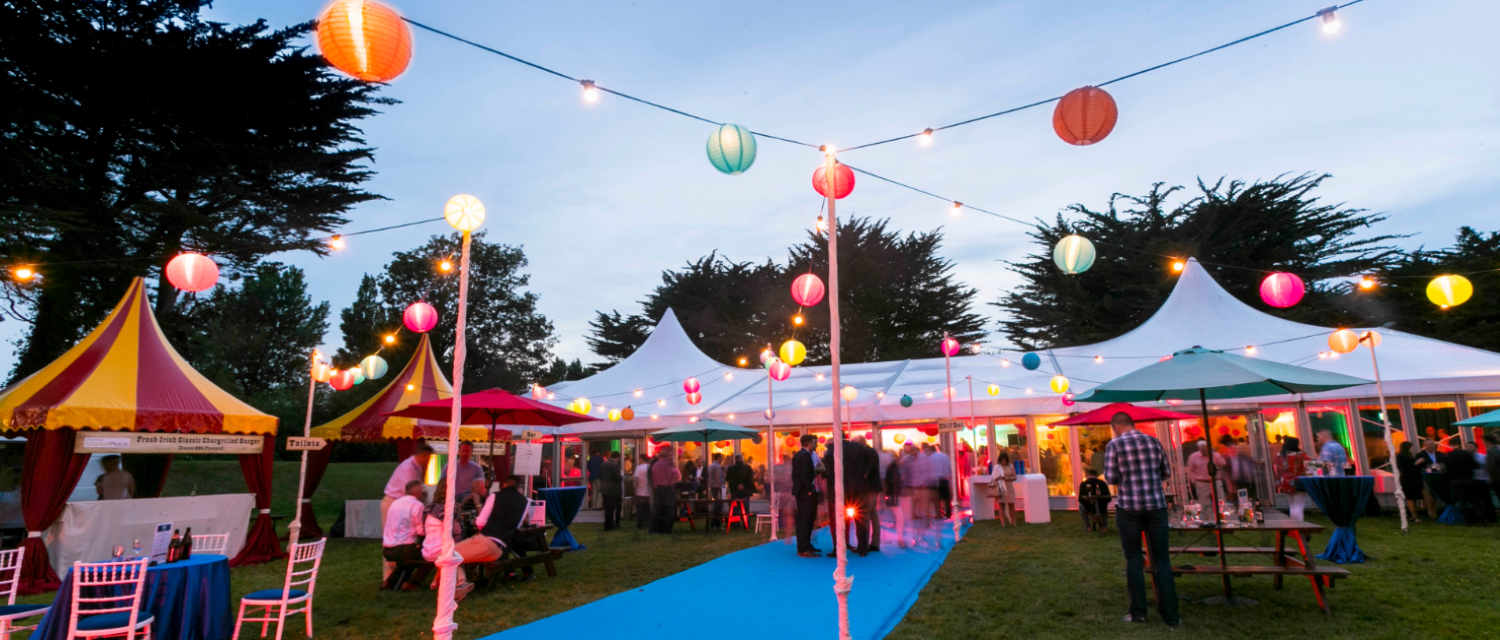 outdoors event with pagodas and colourful paper lanterns rental 3