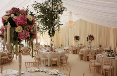 silver candelabras for hire and rental to events like weddings, corporate parties for top tables with cream chiavari chairs